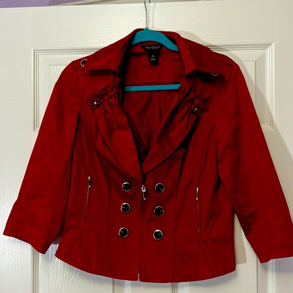 WHITE HOUSE/BLACK MARKET Royal red jacket, Mack styling, zipper front.  10 EUC